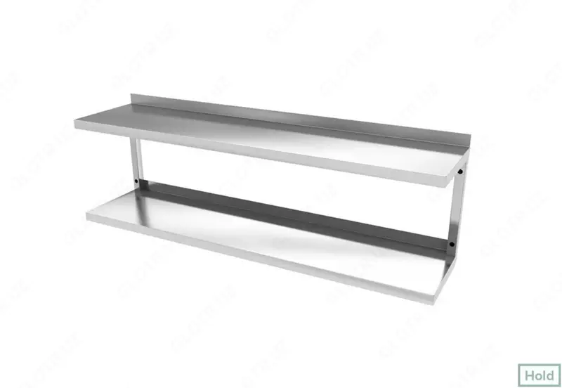 Полка настенная полностью из нержавеющей стали, 2-х ярусная