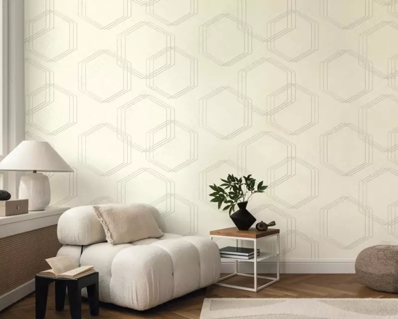 Обои «Торонто» с геометрическим узором светло-бежевые, 1.6х10.05 м, Россия