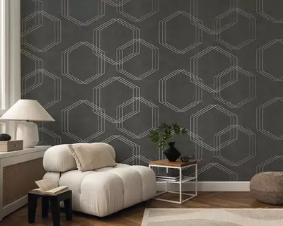 Обои «Торонто» с геометрическим узором черные, 1.6х10.05 м, Россия