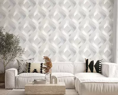Обои «Энигма» с геометрическим рисунком светло-серые, 1.6х10.05 м, Россия