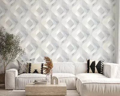 Обои «Энигма» с геометрическим рисунком серебристые, 1.6х10.05 м, Россия