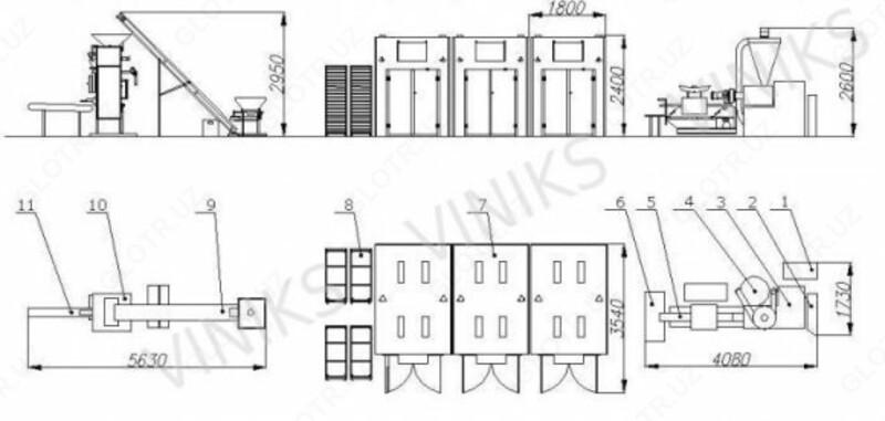 KABINET QURUQ KOMPLEKSI bilan 100-140 kg / soat PASTA ISHLAB CHIQARISH TARMOQI