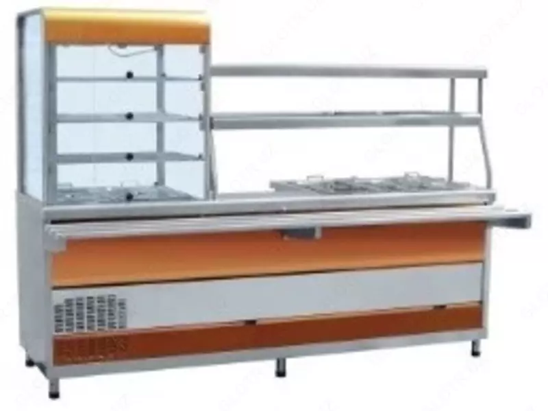 Qarama-qarshi vitrinali sovutgichli oziq-ovqat isituvchi universal PVXM-70KMU (rang "qizil oltin")