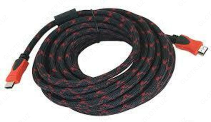 HDMI-HDMI kabeli, 10 m, 2 filtr, bog'lovchi, dumaloq qora / qizil.
