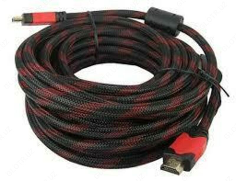 HDMI-HDMI kabeli, 10 m, 2 filtr, bog'lovchi, dumaloq qora / qizil.