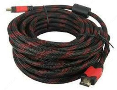 HDMI-HDMI kabeli, 10 m, 2 filtr, bog'lovchi, dumaloq qora / qizil.