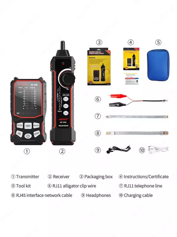 Noyafa NF-808 Многофункциональный сетевой кабельный тестировщик для теста и трассера RJ45 RJ11