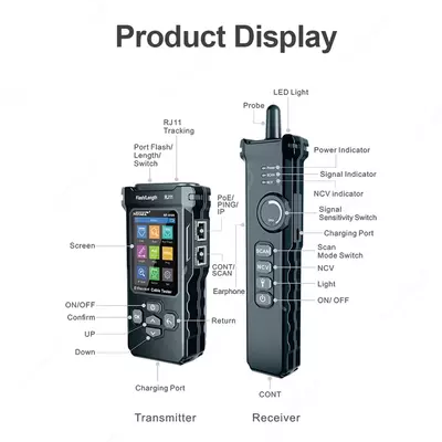 NF-8506 цифровой тестер сетевого кабеля с ЖК-дисплеем NOYAFA, перезаряжаемый сетевой линейный эхолот, Многофункциональный тестер для отслеживания кабеля