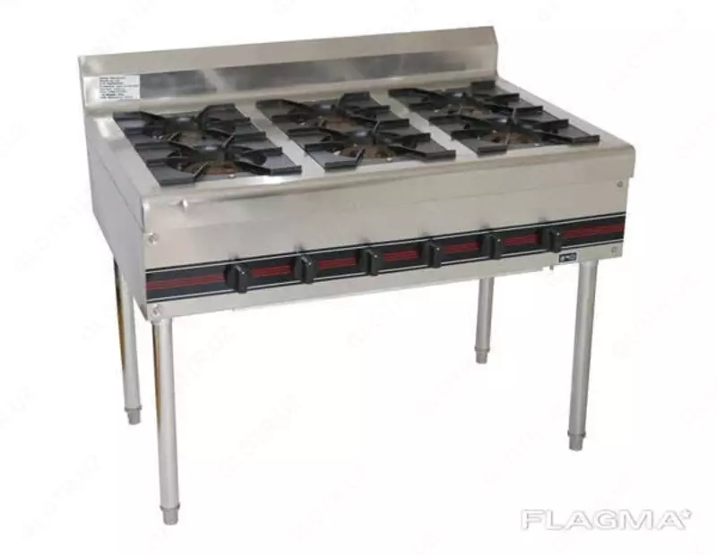 Газовая плита 6-х конфорочная Производство КИТАЙ Размер конфорок 30х30см Потребление газа 3 6 м3/ч