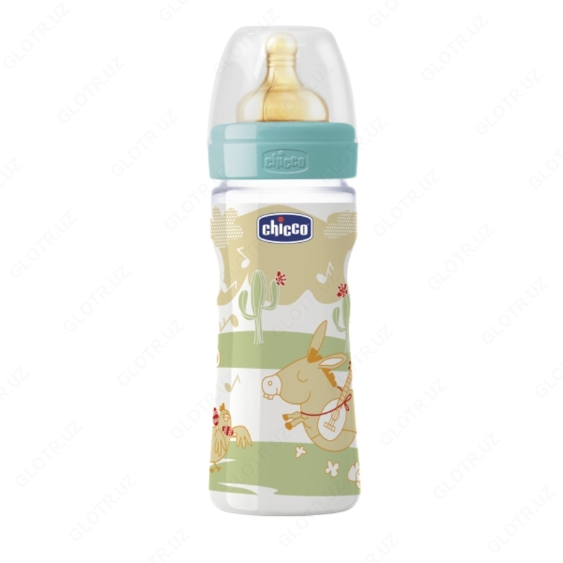 Chicco Well-Being Glass 250 ml oziqlantirish shishasi lateks nipelli.