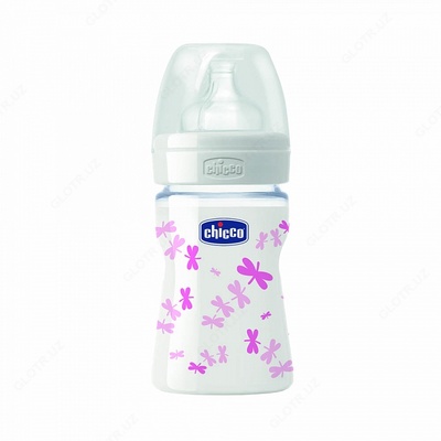 БУТЫЛКА ДЛЯ КОРМЛЕНИЯ CHICCO BABY BOTTLE GLASS DECO 150 ML SIL GRL