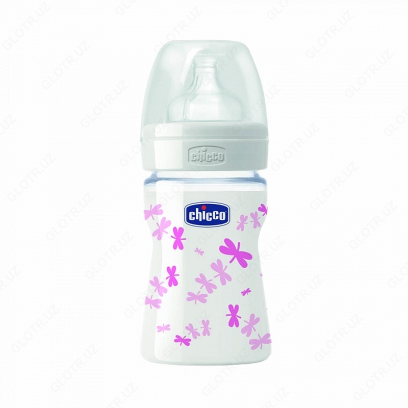 БУТЫЛКА ДЛЯ КОРМЛЕНИЯ CHICCO BABY BOTTLE GLASS DECO 150 ML SIL GRL