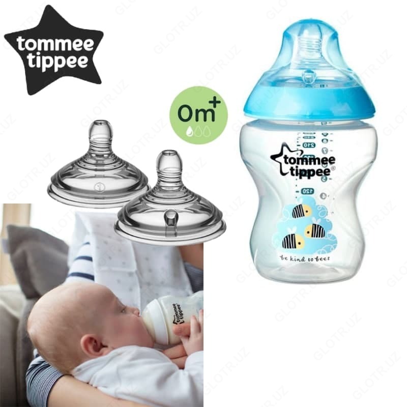 🍼 Пластиковая бутылочка Tommee Tippee Closer of nature 260мл., силикон., 0+ мес., норм.поток 💧