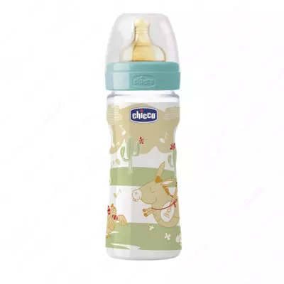 Бутылочка для кормления 250 мл Chicco Well-Being Glass с соской из латекса.