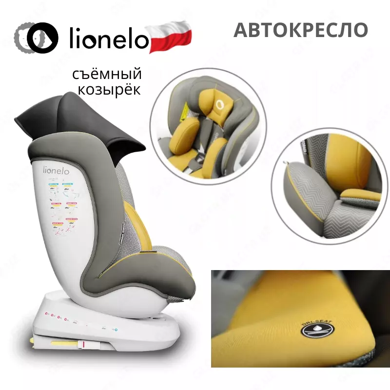 BASTIAAN ONE "Mustard"💛 - автомобильное кресло от Lionelo 🇵🇱 (Польша) Вращение (0-36 кг) 360 °