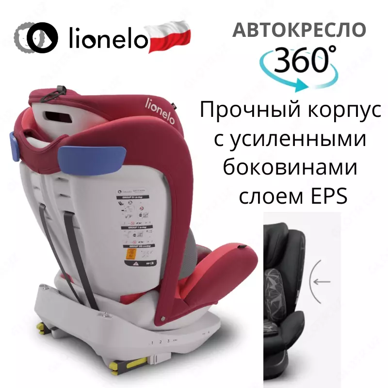 Lionelo LO-Bastiaan Red avtomobil o'rindig'i (Polsha),  360 °aylanish, (0-36 kg)