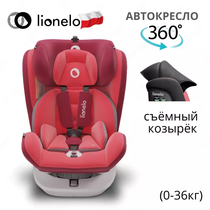 Lionelo LO-Bastiaan Red avtomobil o'rindig'i (Polsha),  360 °aylanish, (0-36 kg)