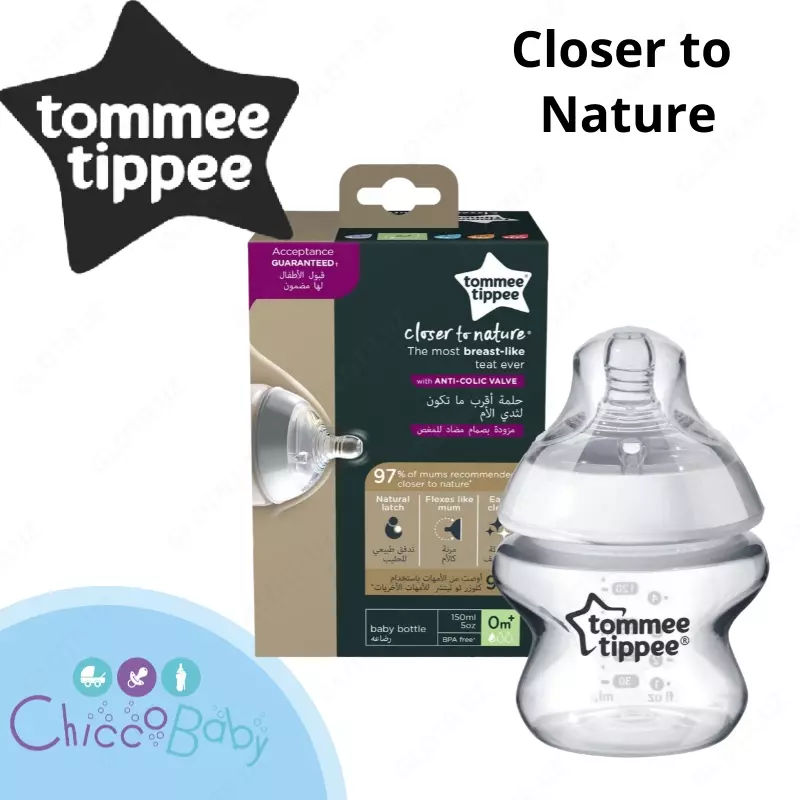 Tommee Tippee Бутылочка Closer to Nature - стеклянная (силиконовая соска), 150 мл