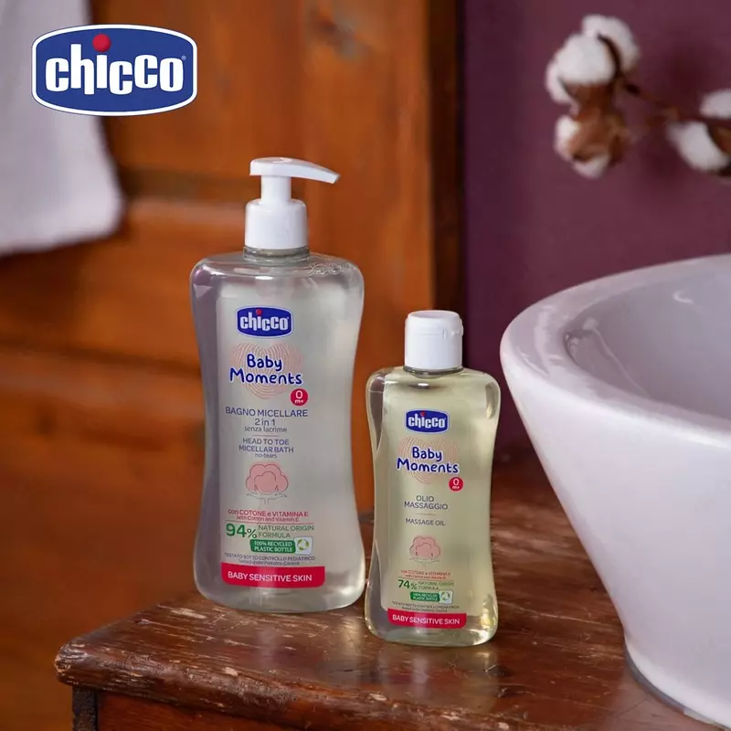 Chicco Baby Moments nozik teri uchun hammom yog'i  0+