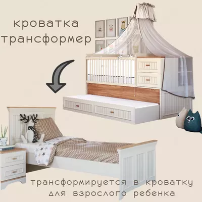 Кровать-трансформер "Baby monte" для новорожденного от Almila (Турция) 🇹🇷 (0 мес - 12 лет)