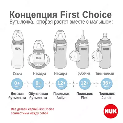 NUK First Choice Plus 150 ml PP shisha, emzikli lateks (Germaniya)