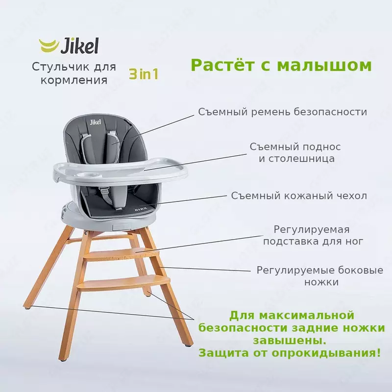 Стульчик для кормления Bibz от JIKEL 🇫🇷 (Франция) 360° трансформер 3 в 1