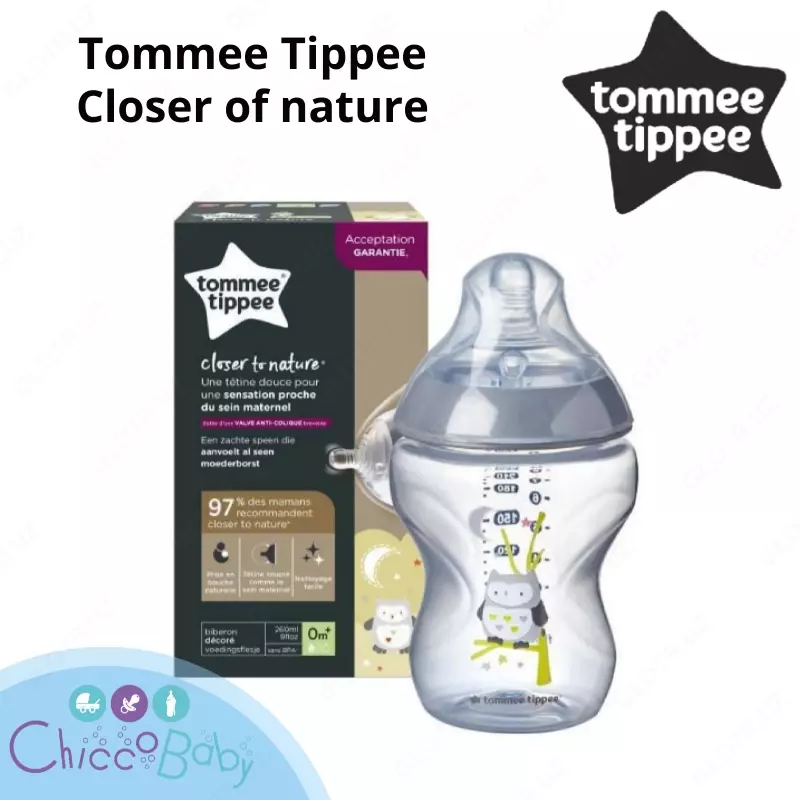 🍼 Пластиковая бутылочка Tommee Tippee Closer of nature 260мл.  силикон.  0+ мес.  норм.поток 💧