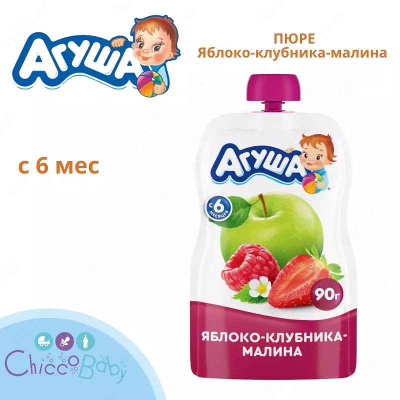 🍏🍓Pyuresi Agusha olma-qulupnay-malina 6 oydan 90 g