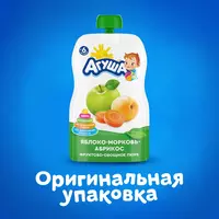 Meva pyuresi Agusha olma-sabzi - o'rik 6 oydan 90 g - Bolalar pyuresi