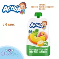 Pyuresi Agusha olma-qovoq-shaftoli-banan 6 oydan 90 g