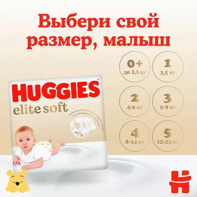Подгузники Huggies Elite Soft № 1 для новорожденных массой 3-5 кг, 20 шт.