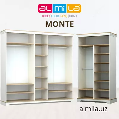 Ikki eshikli shkaf va 4 x eshikli "Monte" to'plami (Turkiya)