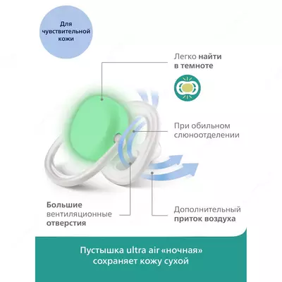 Пустышка Philips Avent ultra air night ночная с футляром для стерилизации с 0 до 6месяцев 2шт