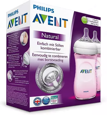 Бутылочка Philips Avent Natural , 260ml, Розовые, 2шт 🍼