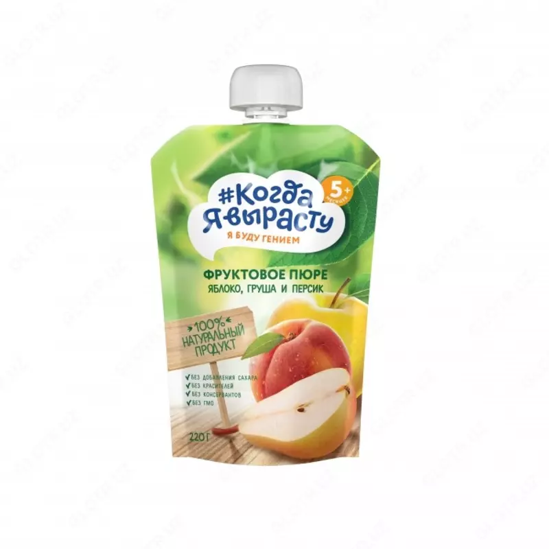 Когда Я вырасту Пюре Яблоко, груша, персик без сахара с 5 мес. 220 г