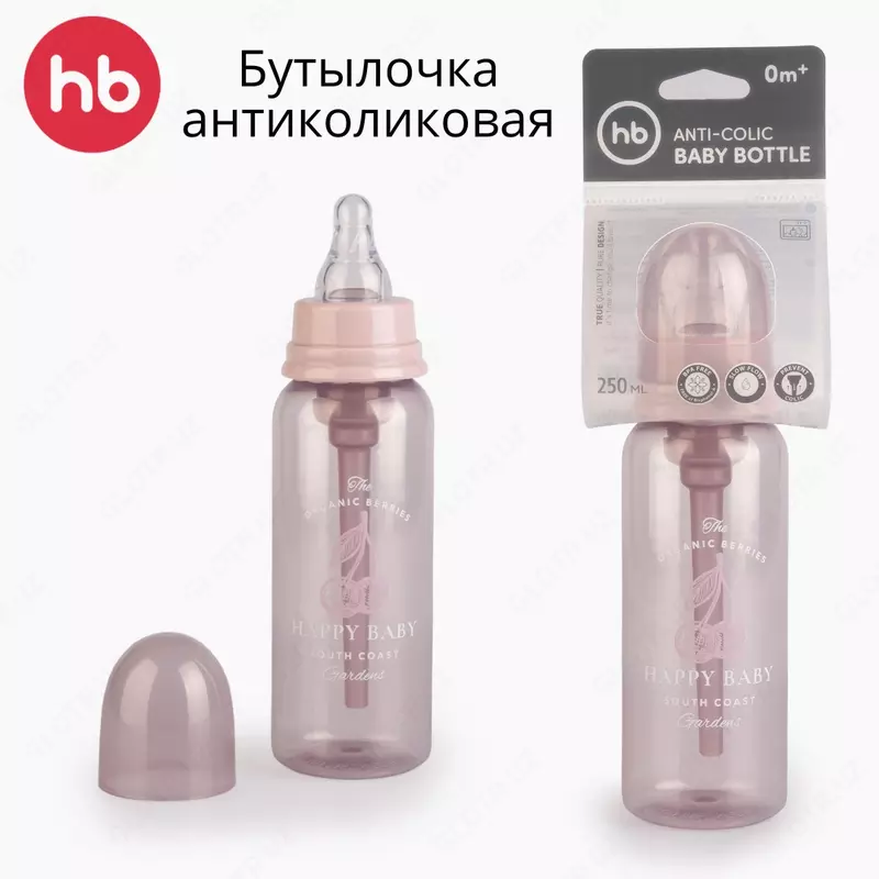 Kolikaga qarshi oziqlantiruvchi shisha, lateks nipel, Happy baby (Buyuk Britaniya) 250ml