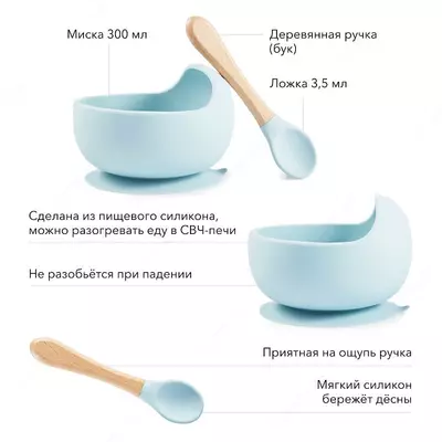 Bolalar uchun idishlar to'plami: so'rg'ich kosasi va qoshiq Happy Baby  (Buyuk Britaniya)