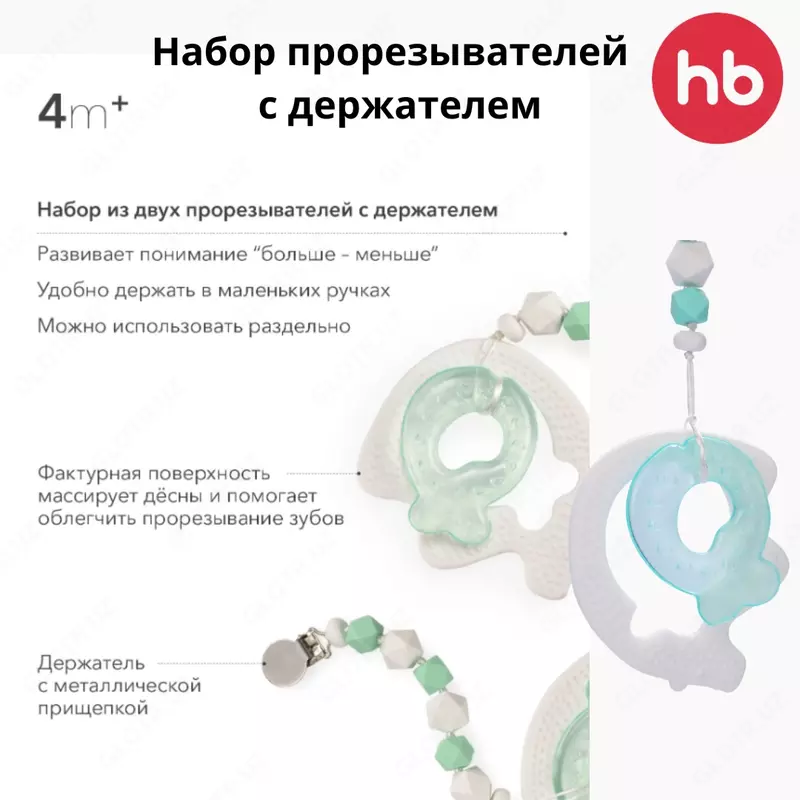 Набор прорезывателей  для новорожденных Happy baby с держателем (Великобритания)  4+