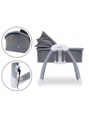 Kichkintoylar uchun beshik lionelo masofadan boshqarish pulti bilan elektron LO-FIGGY GREY STONE, (Polsha)