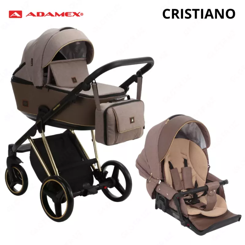 Коляска Adamex Cristiano Special Edition DELUXE шоколадная 🇵🇱(Польша) 3 в 1 ЭКО КОЖА