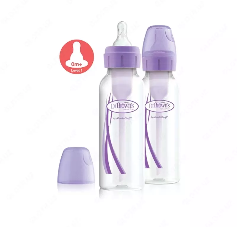 Dr Brown's Options+, (2x250 ml), 0+ oylik tor bo'yinli antikolik butilkalar.