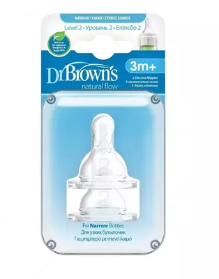 Dr.Brown's Соска для бутылочек с узким горлышком, силиконовая, от 3 месяцев, 2-й уровень, 2 шт
