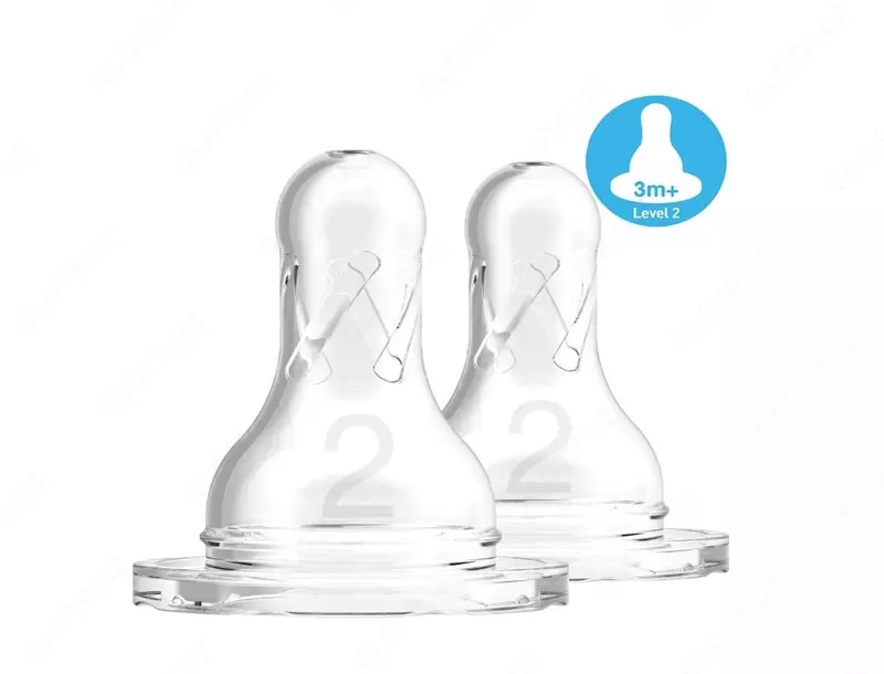 Dr.Brown's Соска для бутылочек с узким горлышком, силиконовая, от 3 месяцев, 2-й уровень, 2 шт