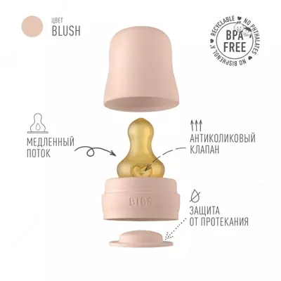 Бутылочка для кормления в наборе 225 мл BIBS Baby Glass Bottle Blush