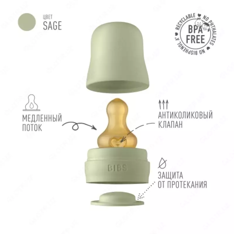 Бутылочка для кормления в наборе 225 мл BIBS Baby Glass Bottle Sage