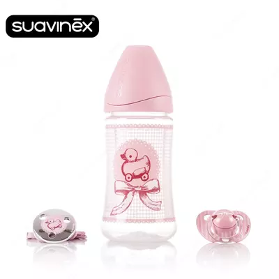 SUAVINEX boshlang'ich sovg'a to'plami to'plami 270ml shisha, so'rg'ich va so'rg'ich klipi.