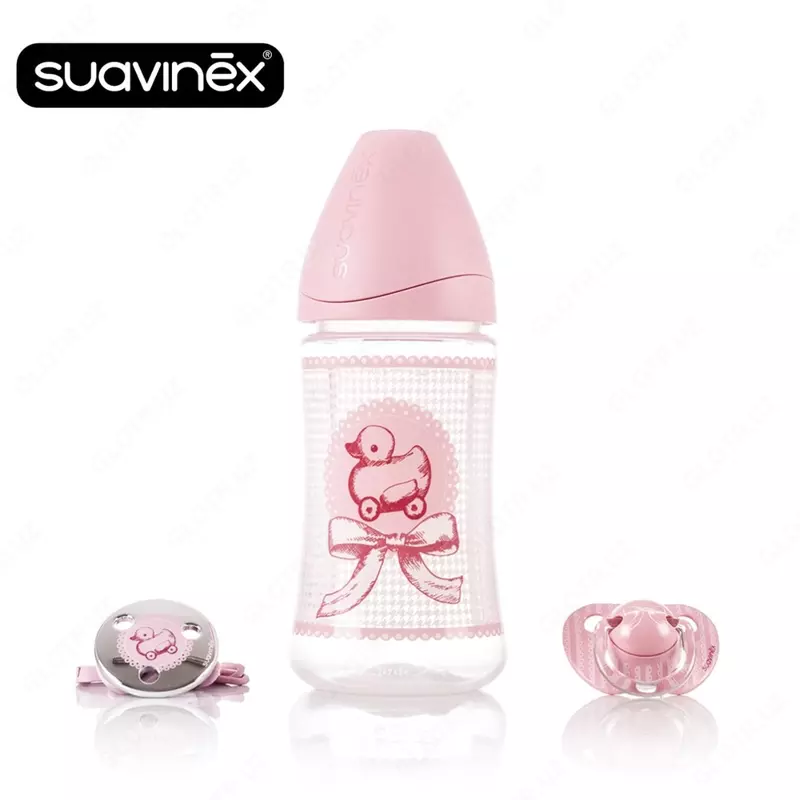 СТАРТОВЫЙ ПОДАРОЧНЫЙ НАБОР Suavinex Набор бутылочка 270 мл, соска и клипса для пустышки
