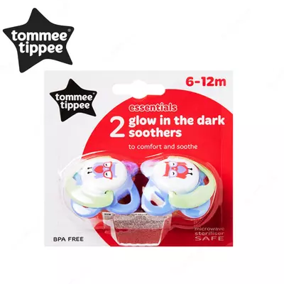 Пустышка Tommee Tippee 2 glow латексная ночная, 6-12 мес, 2 шт