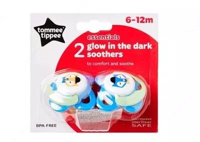 Tommee Tippee 2 glow lateks tungi so'rg'ich, 6-12 oy, 2 dona