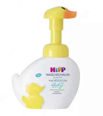 Детская моющая пенка для лица и рук “Уточка” HiPP Babysanft для чувствительной кожи, с дозатором, 250 мл
